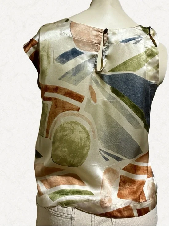 Anthro Maeve 100% Silk Geometric Tie Shoulder Blouse XS Boho - Picture 5 of 8